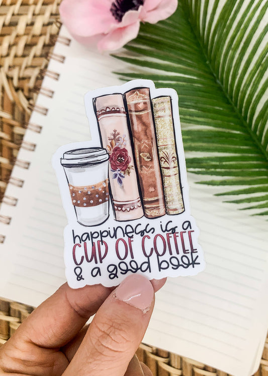 Savannah and James Co - Happiness Is A Cup Of Coffee, Vinyl, Sticker, 3x3 inch