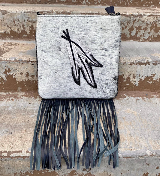 Tooled Feather Cowhide Crossbody