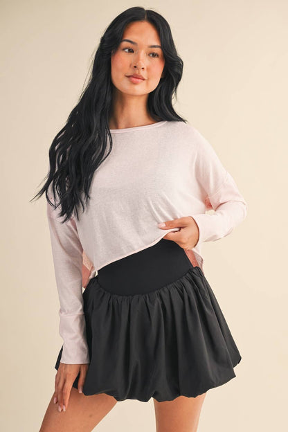 Cotton Slub Cutout Back Long Sleeve Layering Top