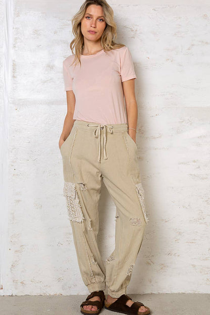 Tie waistband contrast crochet joggers