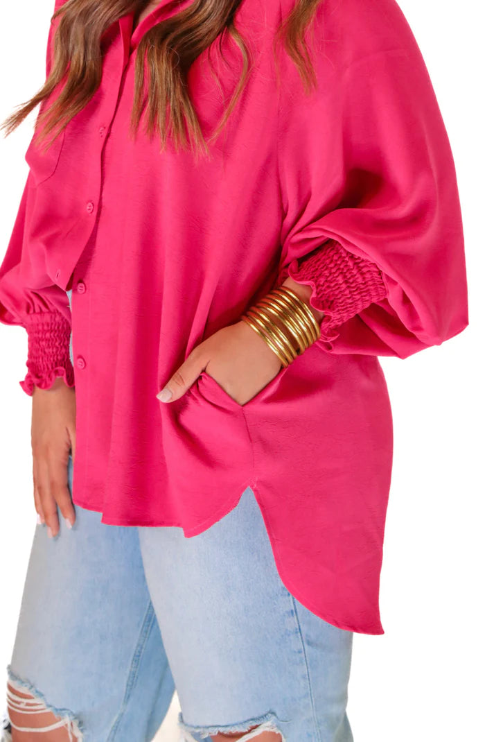 Carter Solid Smocked top- Hot pink