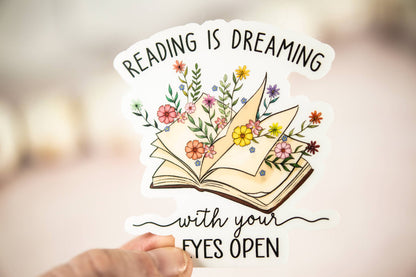 Savannah and James Co - Reading Is Dreaming, Floral Book Vinyl Sticker, 3x3 in.