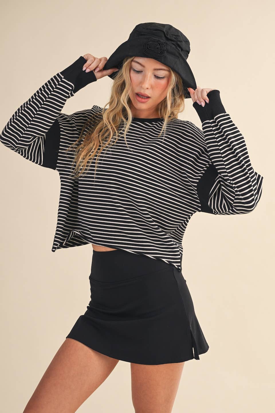 Striped Cutout Back Layering Sweatshirt