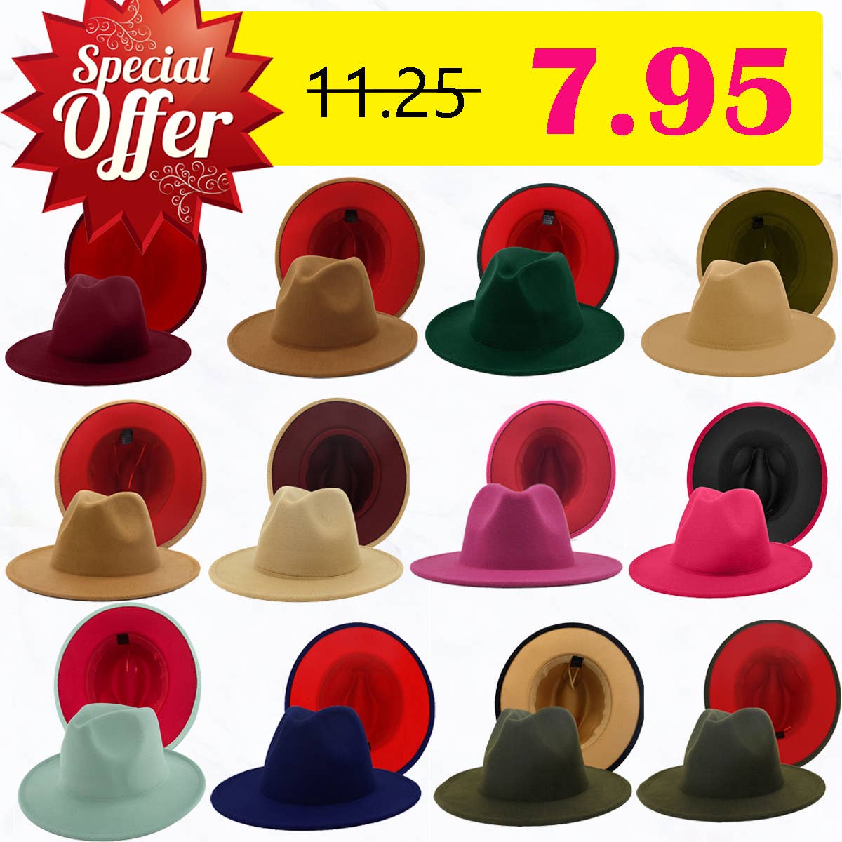 Women Double-Sided Color Matching Jazz Hat: Black/hot pink