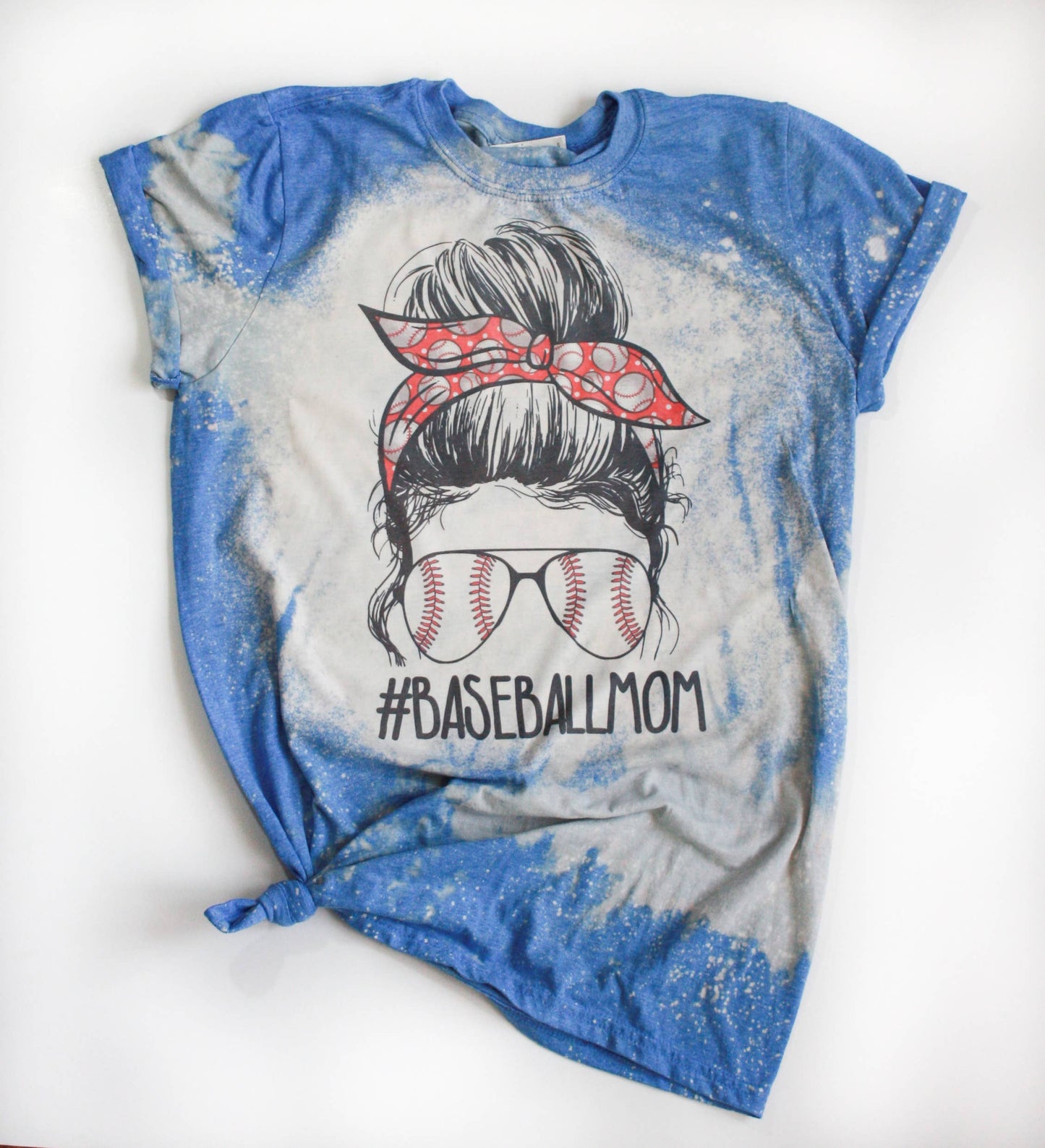 Baseball Mom Bleached Tee: Royal Blue