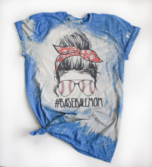 Baseball Mom Bleached Tee: Royal Blue