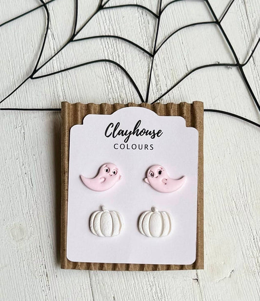 Pink Ghost/White Pumpkin Studs