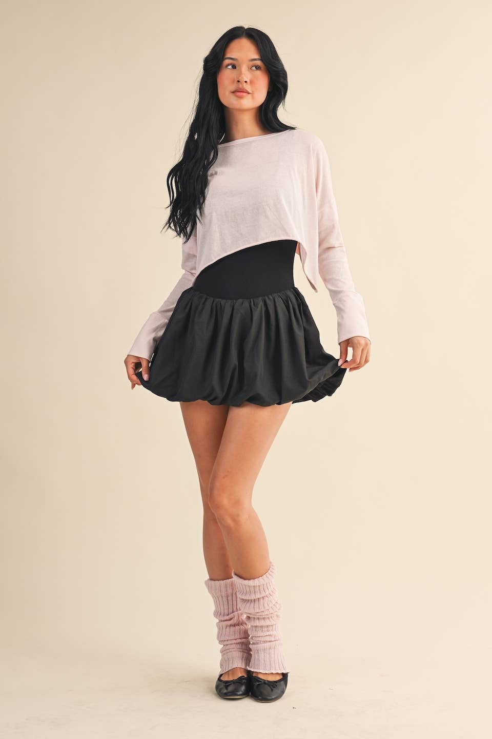 Cotton Slub Cutout Back Long Sleeve Layering Top