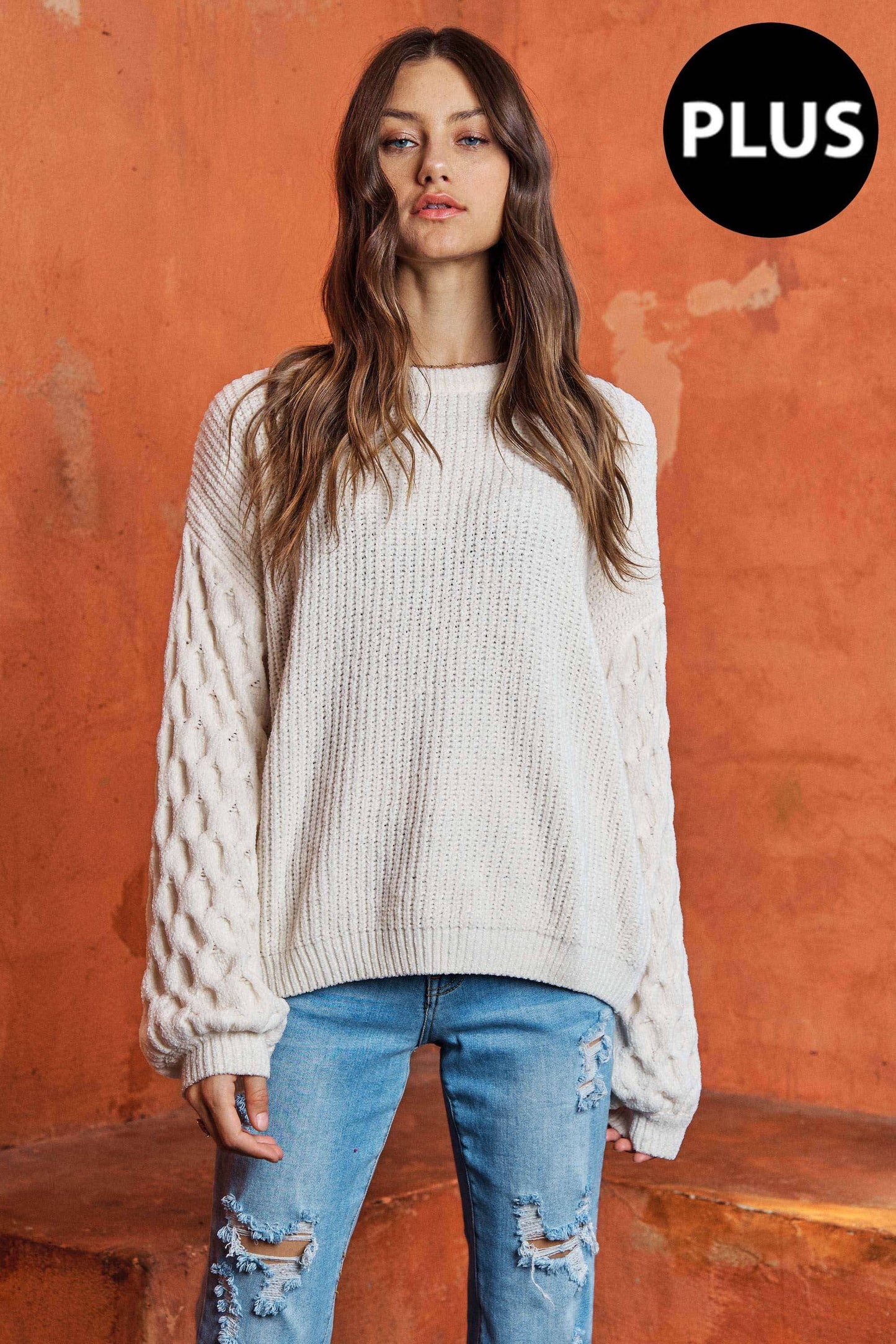 Ivory plus sleeve sweater