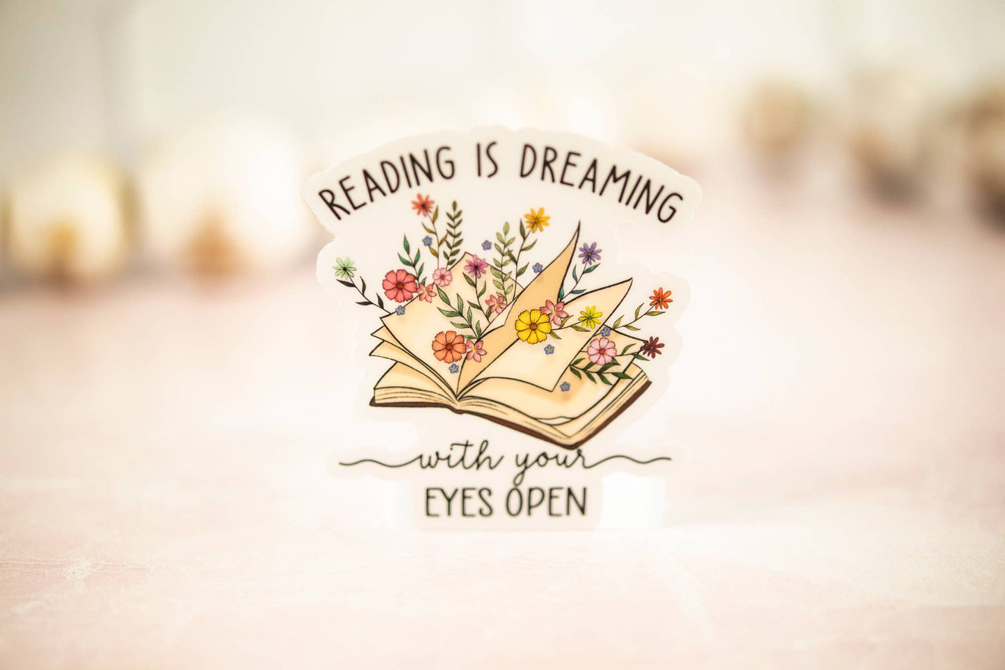 Savannah and James Co - Reading Is Dreaming, Floral Book Vinyl Sticker, 3x3 in.