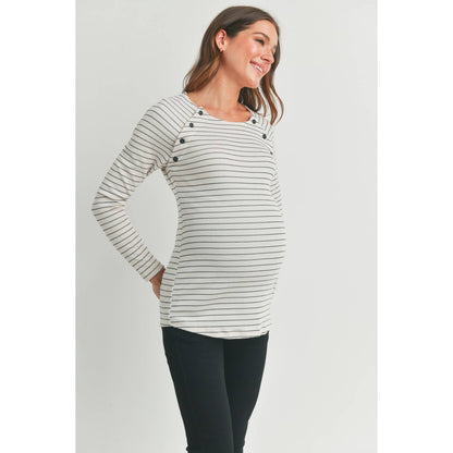 Stripe Maternity Nursing Top with Button Detail