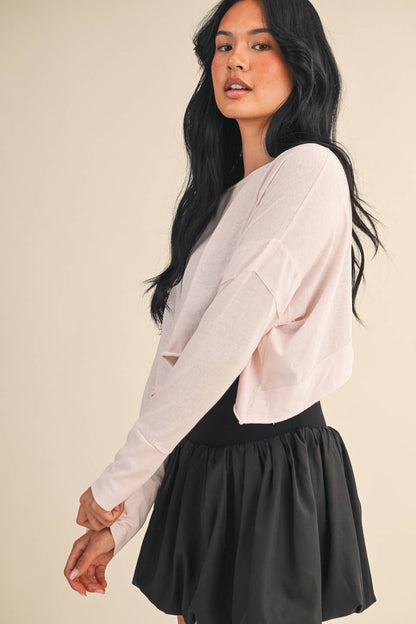 Cotton Slub Cutout Back Long Sleeve Layering Top