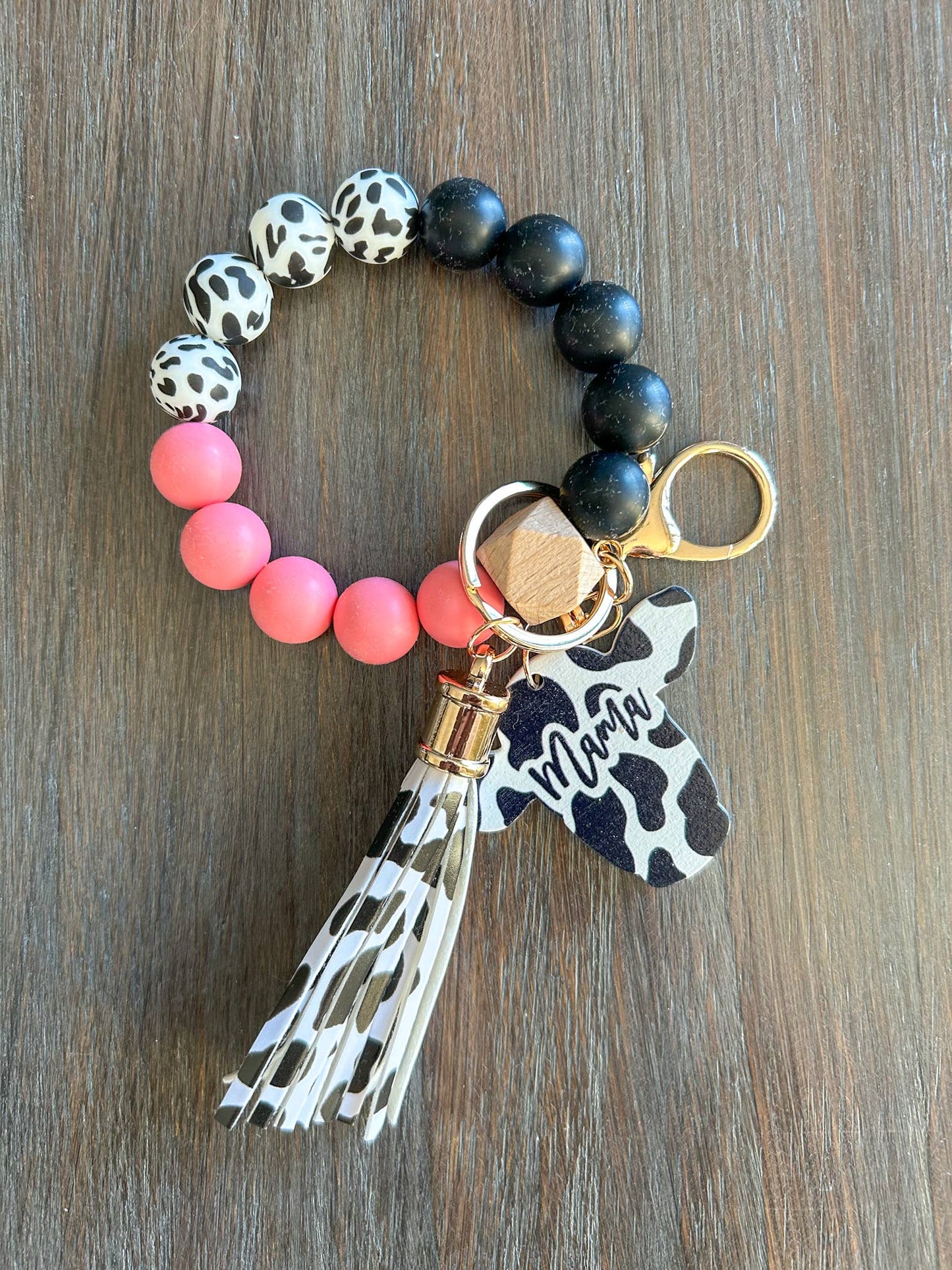 Cow Mama Keychain Wristlet: Teal