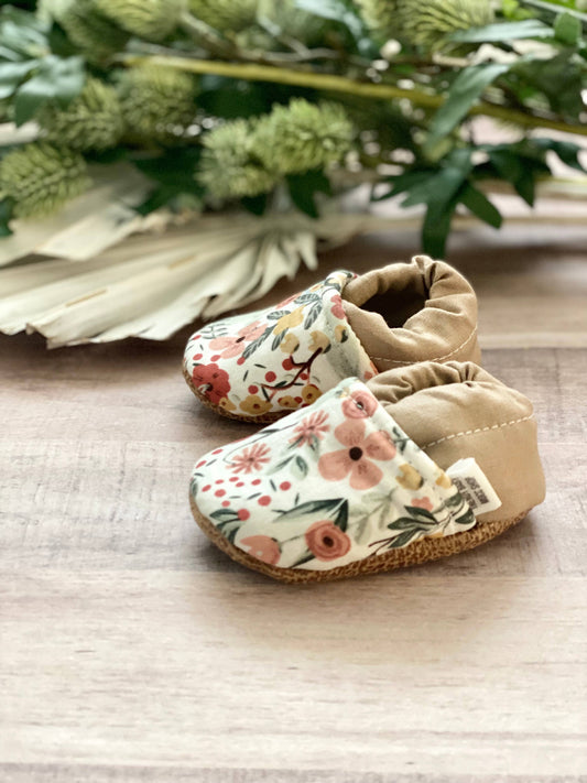 White Spring Floral Baby Shoes: 0-3 Months