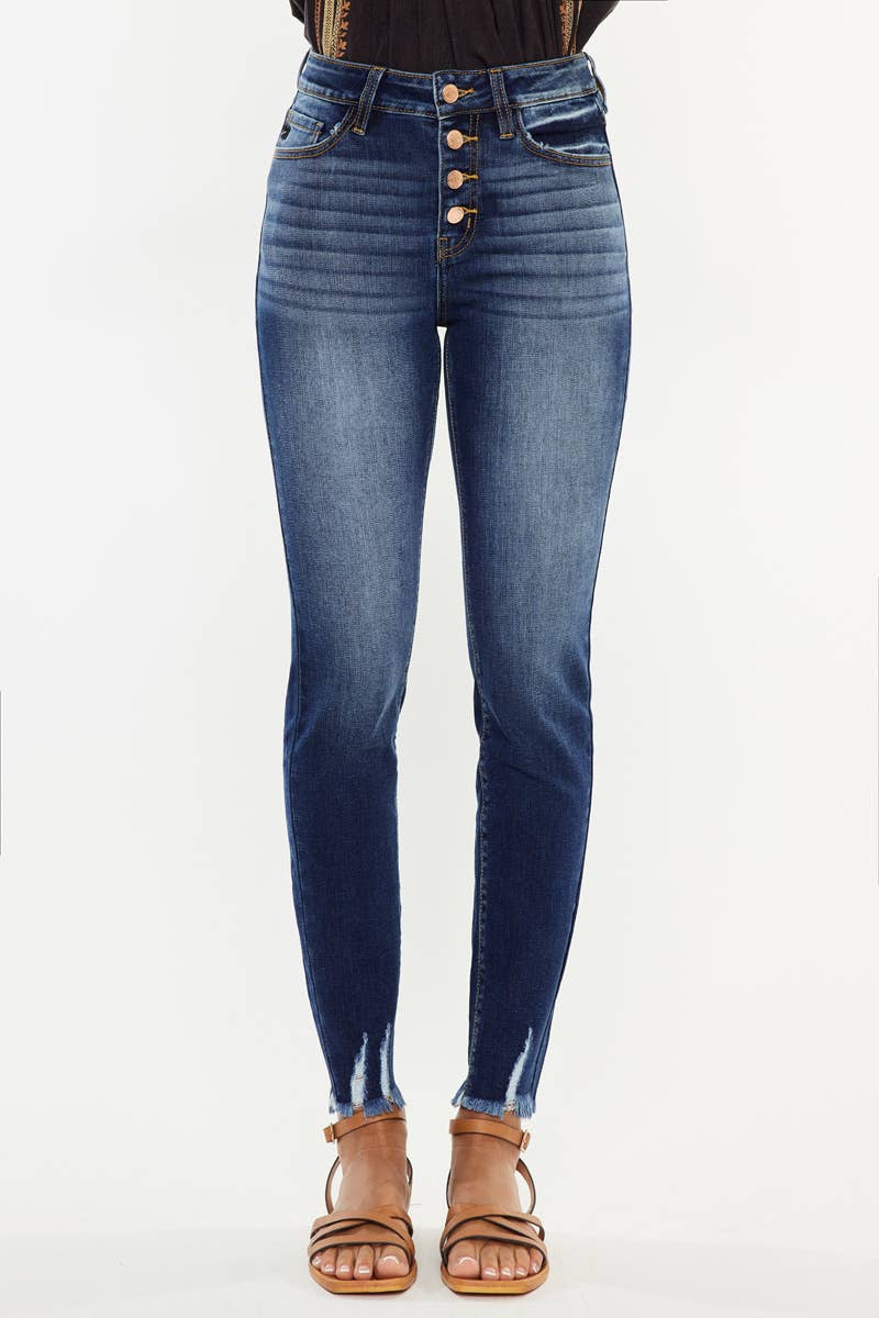 High rise dark ankle skinny jeans