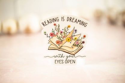 Savannah and James Co - Reading Is Dreaming, Floral Book Vinyl Sticker, 3x3 in.