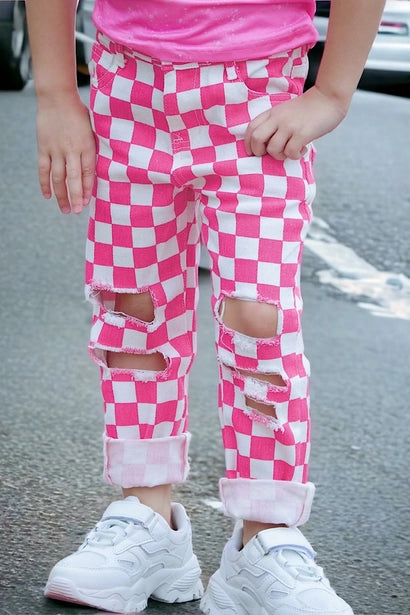 Hot pink checkered pants