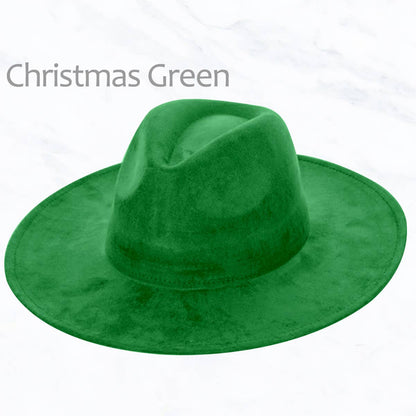 Suede Large Eaves Peach Top Fedora Hat: Christmas Green
