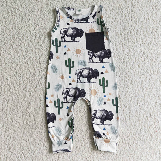 Baby boys cow western cactus rompers