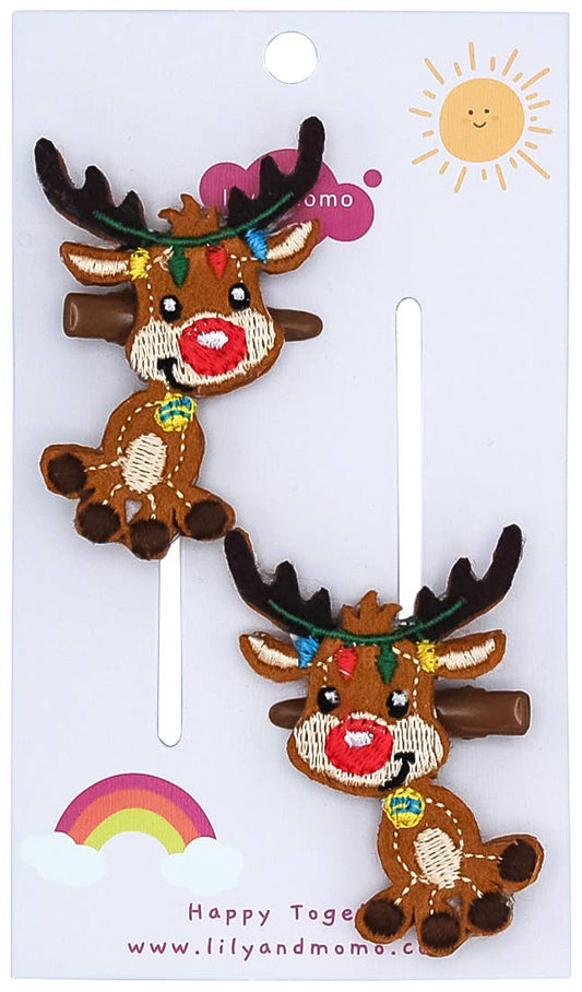 Kids Red Nose Reindeer Hair Clips