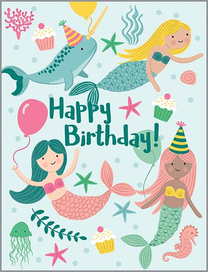 Birthday Card - Mermaids and Balloons-Kids
