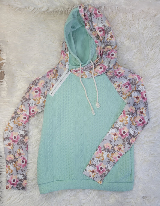Floral Print Quilted Knit Double Hoodie