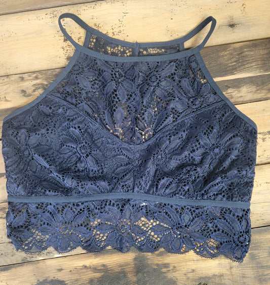 Blue Lace Bralette with Slit