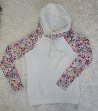 Floral Print Quilted Knit Double Hoodie