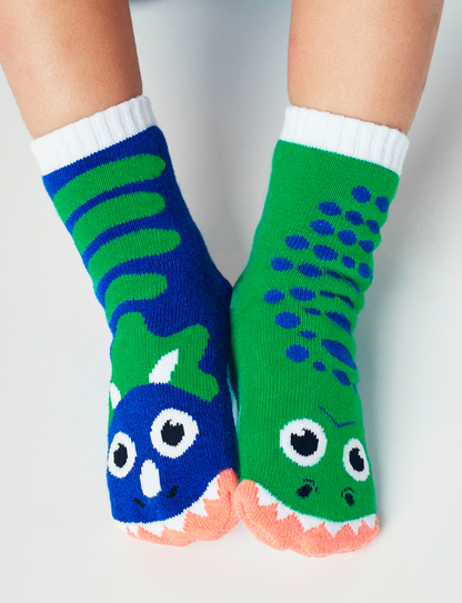 T-Rex & Triceratops Dinosaurs Mismatched Non-Slip Kids Socks