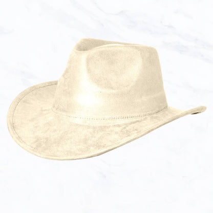 Suede Regular Cowboy Fedora Hat: Ivory