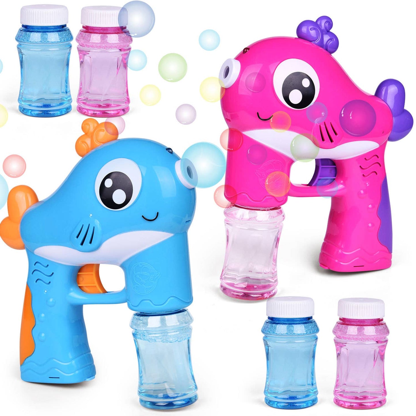 2 Pcs Bubble Guns 4 Bottles Bubble Solutions for Kids