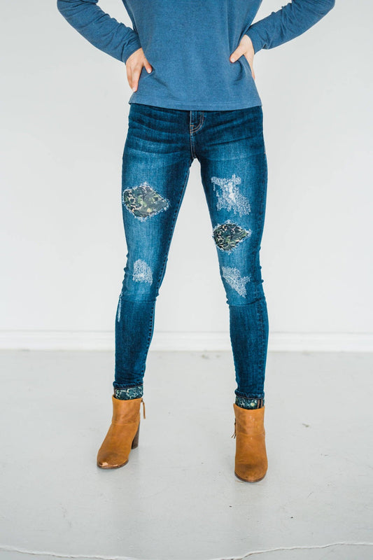 Camo Leopard Patch Skinny Jean