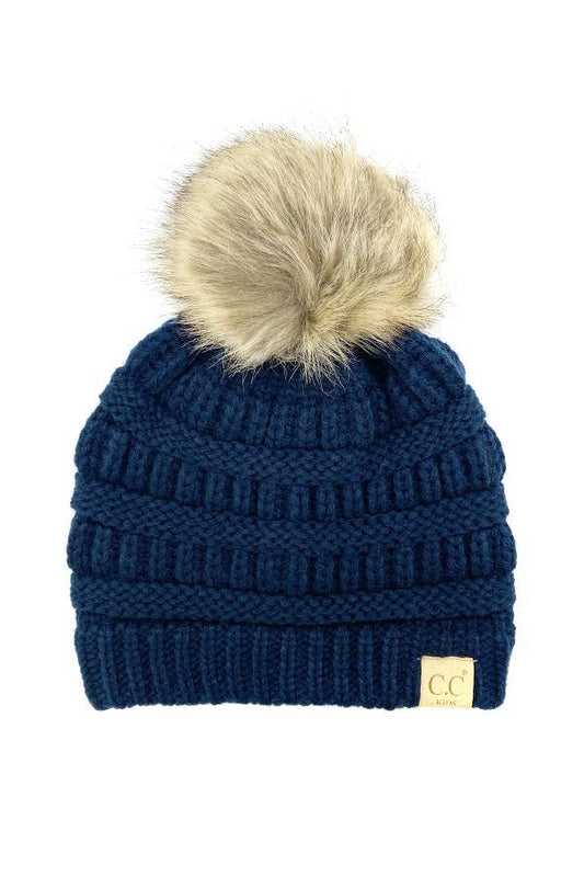 CC Kids Solid Ribbed Pom Beanie