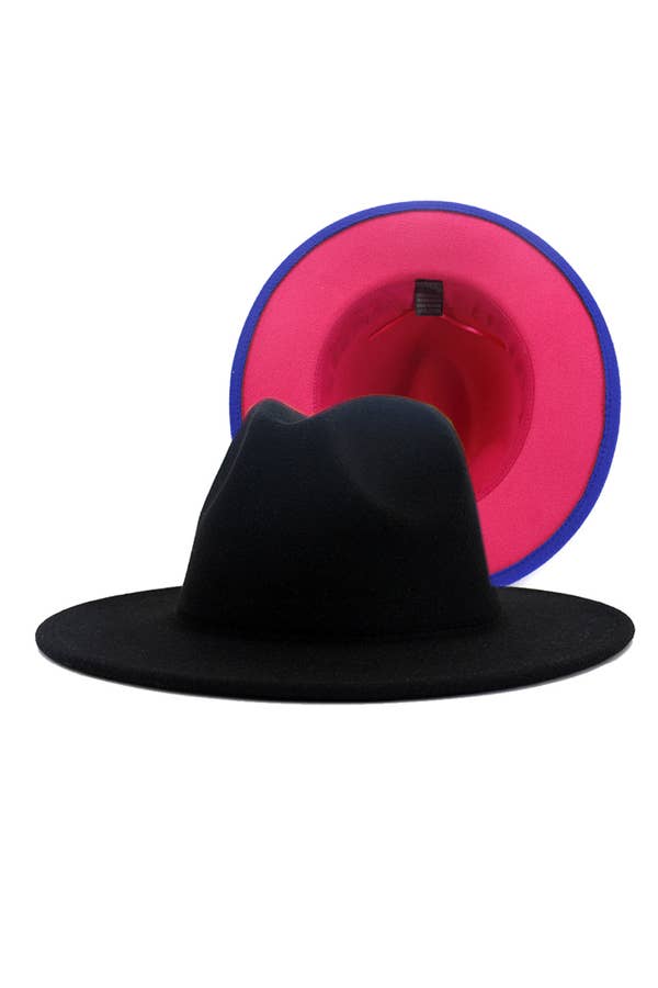 Women Double-Sided Color Matching Jazz Hat: Black/hot pink