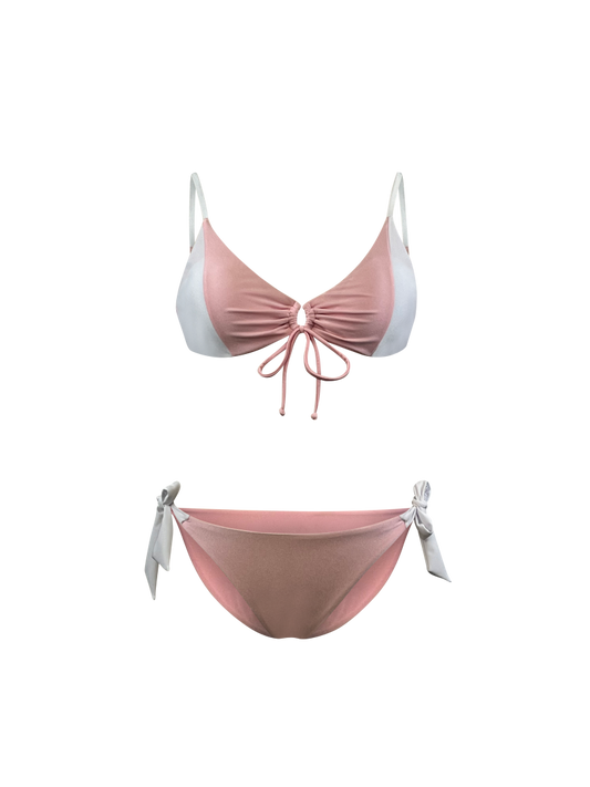 Pink White Bikini With Side Tie Bow