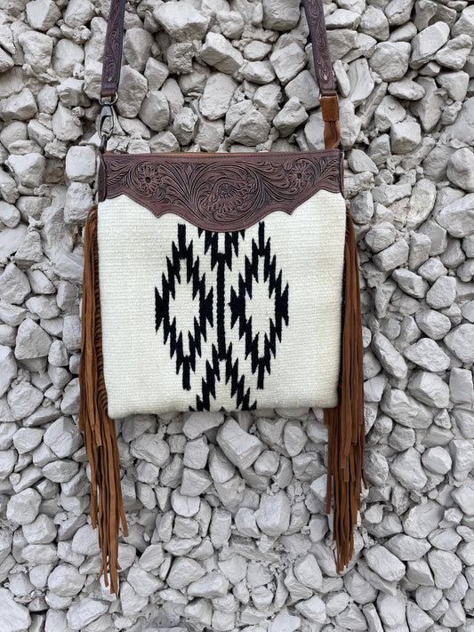 Western Linens - Tooled Desert Southwest Saddle crossbody Bag