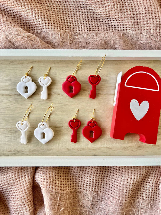 Lock and Key Earrings: Red / hoop