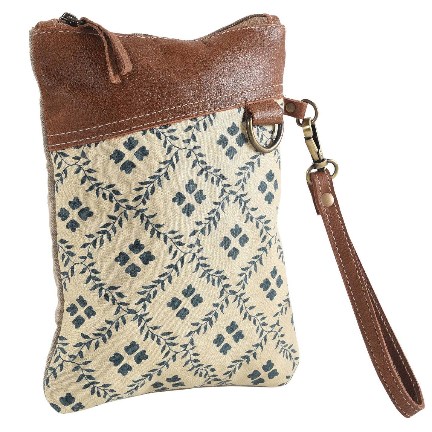 Vertical Rug Wristlet with Leather Top Trim