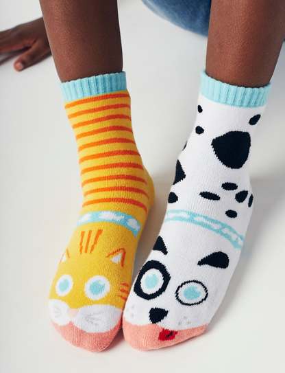 Cat & Dog Fun Mismatched Non-Slip Kids Socks