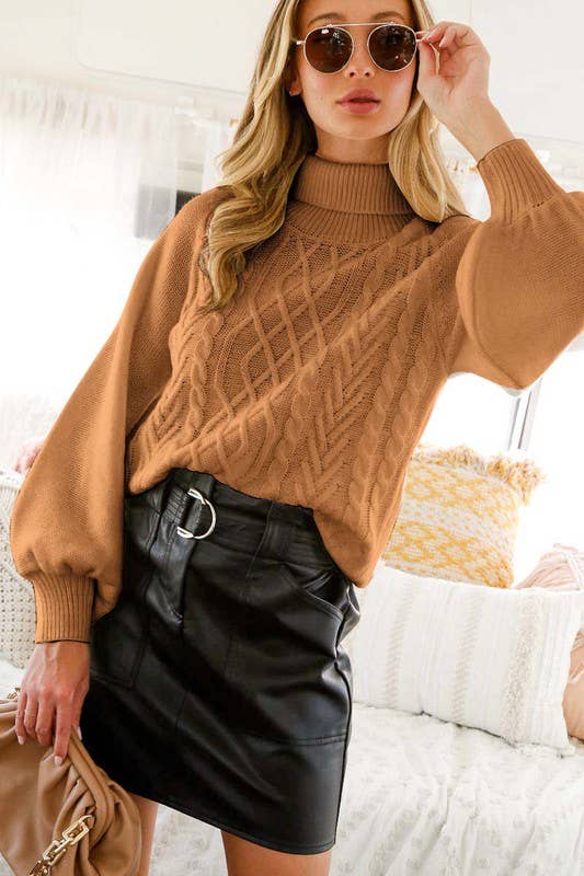 Turtleneck chunky knit Mocha sweater top