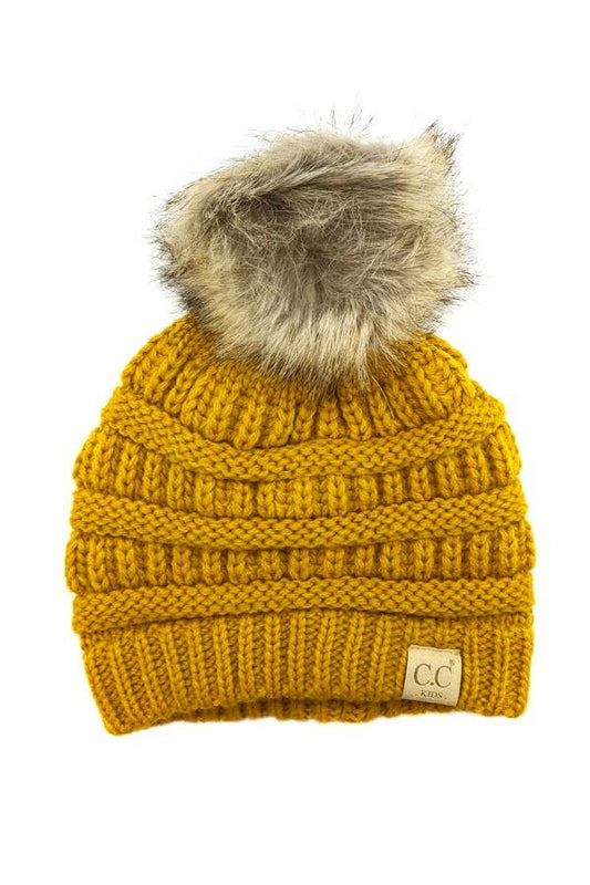 CC Kids Solid Ribbed Pom Beanie