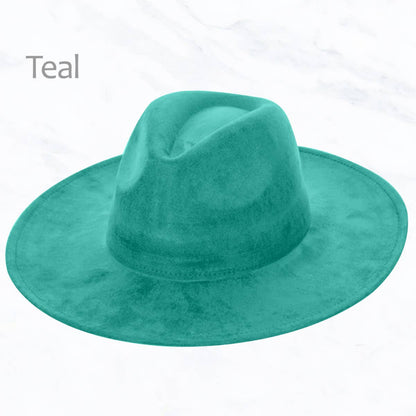 Suede Large Eaves Peach Top Fedora Hat: Teal