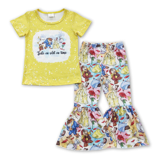 Yellow bleached rose princess girls clothing set: