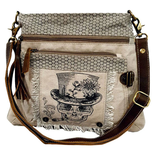 Canvas Shoulder Bag With Skull And Hat