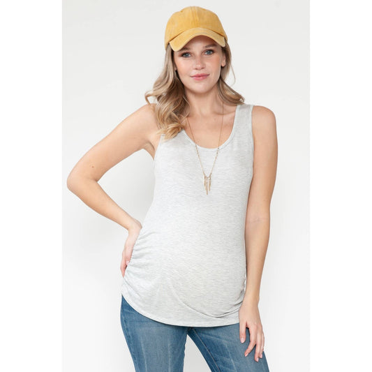 Maternity Summer Shirring Stripe Sleeveless Top