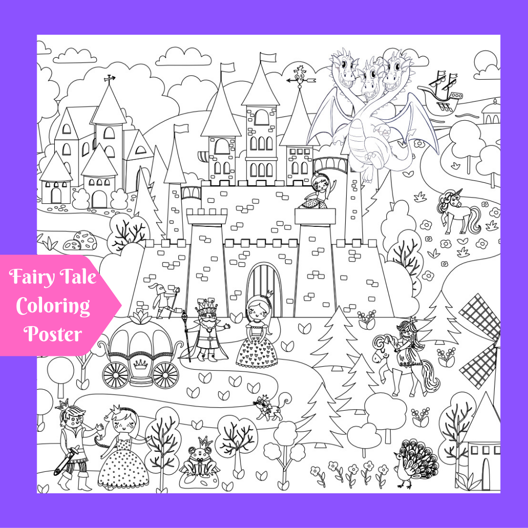 Fairytale Coloring Poster | Birthday Party Decor for Girls