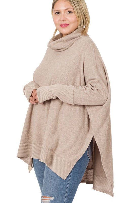 Plus Brushed mélange cowl neck sweater