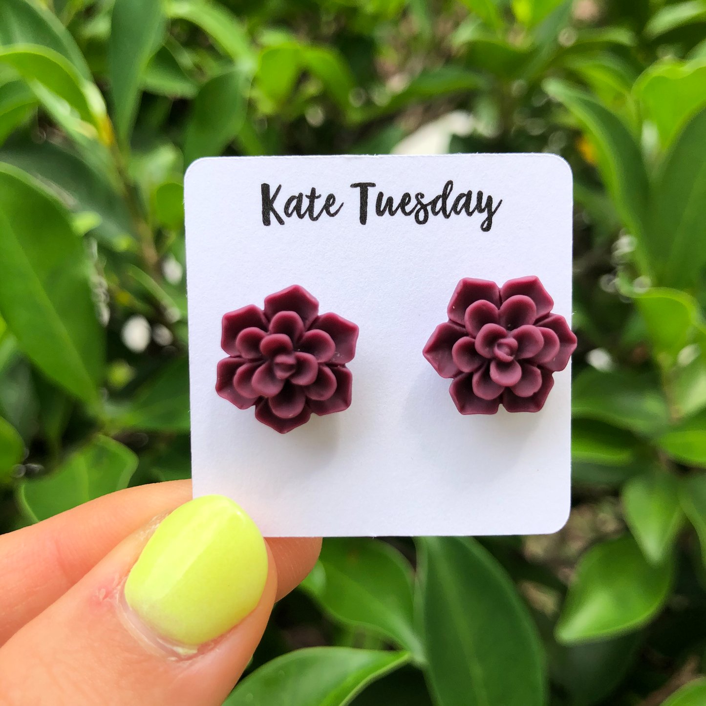 Succulent Flower Stud Earrings - Burgundy