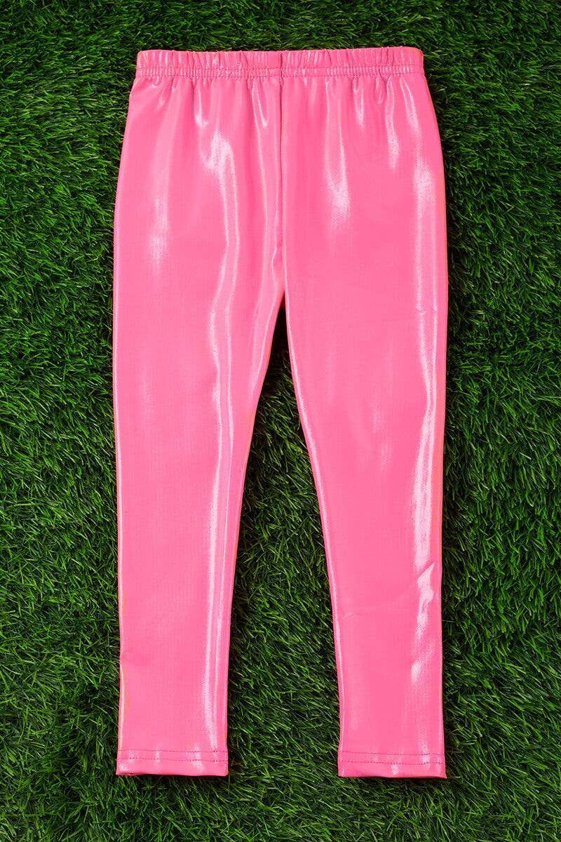 Neon pink satin stretch leggings