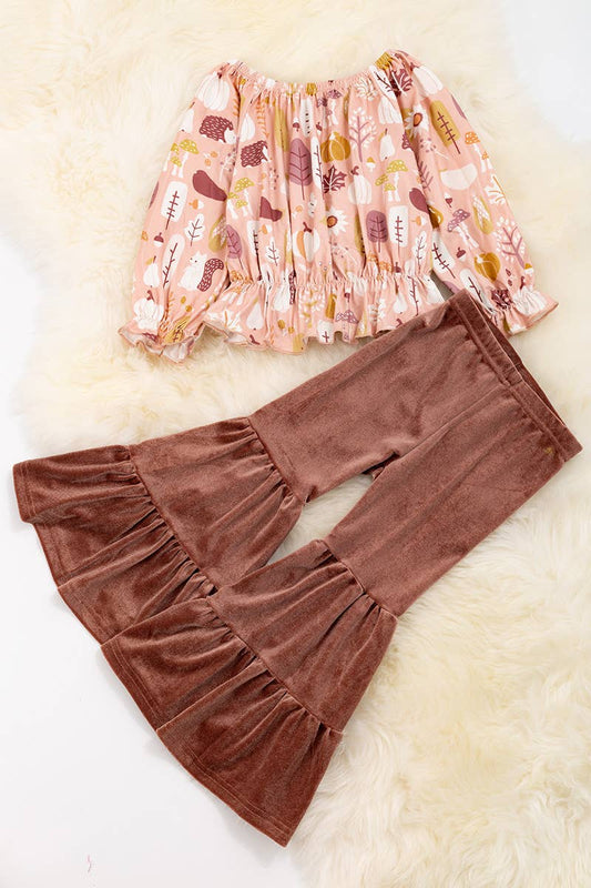 Blush ruffle top w/velvet bottoms